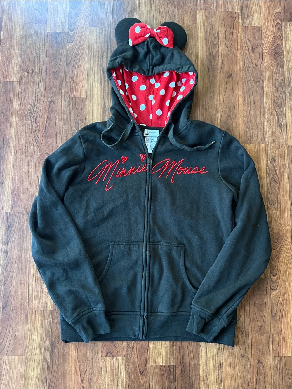 Disney Parks Minnie Mouse 3D Ears Bow Full Zip Hoodie Women’s L